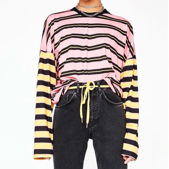 Dolls Kill Tops - The Ragged Priest Striped Skater Top Shirt Tunic